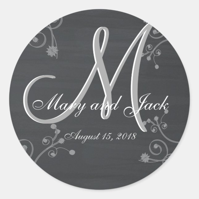 Rustic Chalkboard 3d Monogram Classic Round Sticker (Front)