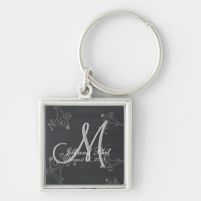 Rustic Chalkboard 3d Monogram Key Ring (Front)