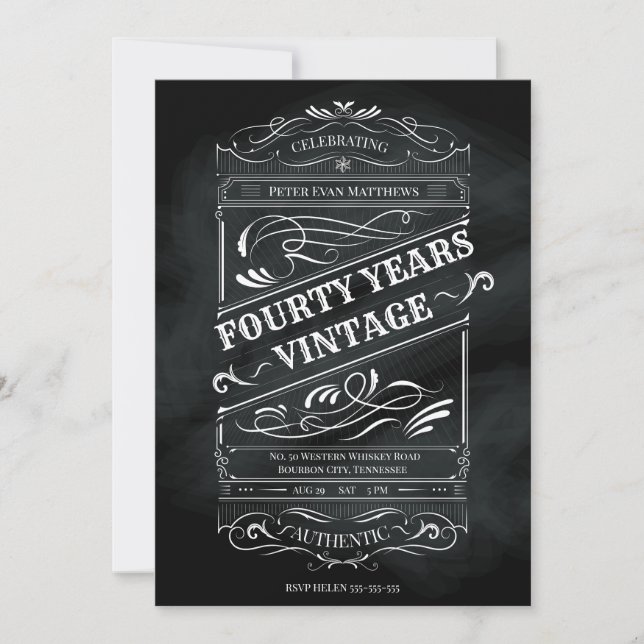Rustic Chalkboard 40th Birthday Man Vintage Invitation (Front)