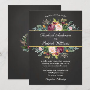 Rustic Chalkboard and Floral Wedding Invitation