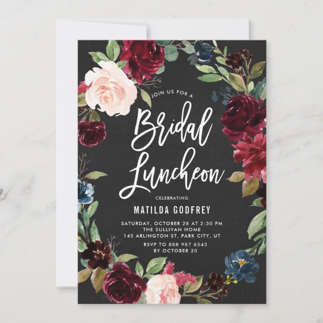 Rustic Chalkboard Autumn Floral Bridal Luncheon Invitation (Front)