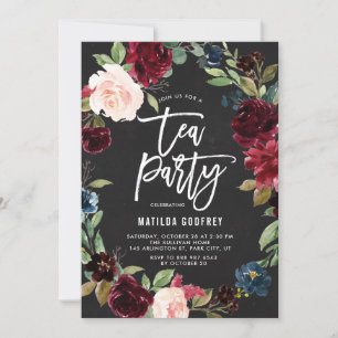 Rustic Chalkboard Autumn Floral Frame Tea Party Invitation