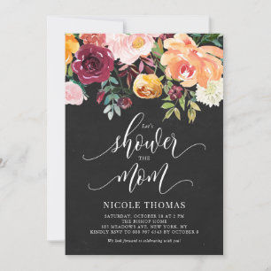 Rustic Chalkboard Autumn Flowers Baby Shower Invitation