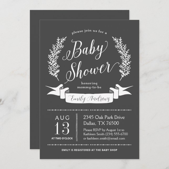 Rustic Chalkboard Baby Shower Invitation (Front/Back)