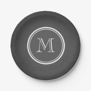 Rustic Chalkboard Background Monogram Paper Plate