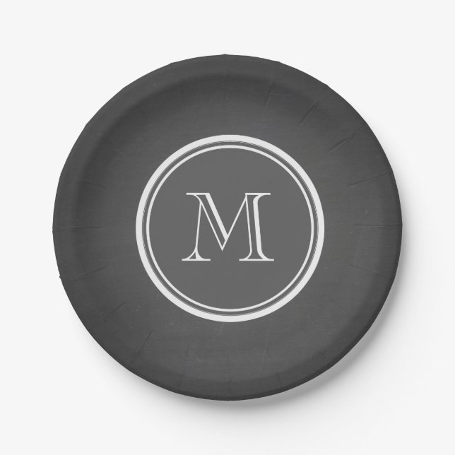 Rustic Chalkboard Background Monogram Paper Plate (Front)