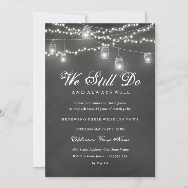 Rustic Chalkboard Backyard Vow Renewal Anniversary Invitation (Front)