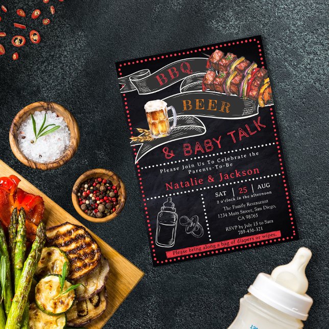 Rustic Chalkboard BBQ Beer Baby Shower Invitation (Rustic Chalkboard BBQ Beer Baby Shower Invitation)