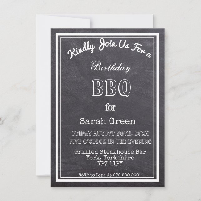 Rustic Chalkboard Birthday Party BBQ Invitation (Front)
