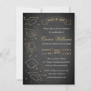 Rustic Chalkboard Black and Gold Graduation Party Invitation