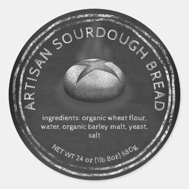 Rustic chalkboard bread baker with ingredients classic round sticker (Front)