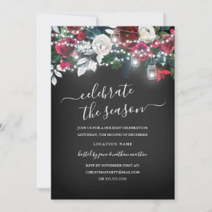Rustic Chalkboard Burgundy Floral Christmas Invitation