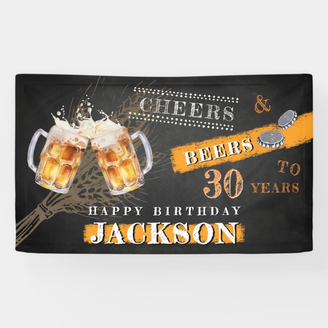 Rustic Chalkboard Cheers & Beers ANY AGE Birthday Banner (Horizontal)