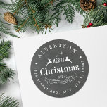 Rustic Chalkboard Christmas Family Return Address Classic Round Sticker<br><div class="desc">Custom designed circular return address labels/stickers featuring classic vintage Christmas design on chalkboard background. Personalise with family name and address. Perfect for decorating holiday envelopes,  DIY gifts,  and more!</div>