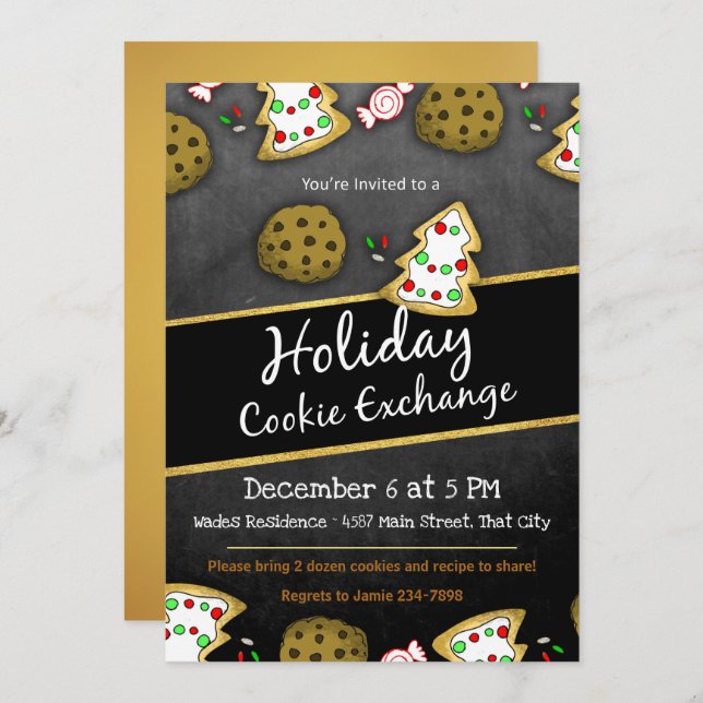 Rustic Chalkboard Cookie Exchange Invitation (Front/Back)