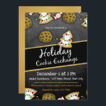 Rustic Chalkboard Cookie Exchange Invitation<br><div class="desc">Fun and rustic chalkboard background design. Faux gold elements. Hand drawn and coloured cookie artwork by Valarie Wade. Make an impression by sending this sweet holiday cookie exchange party invitation.</div>