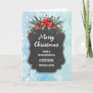 Rustic Chalkboard Cousin Merry Christmas Card