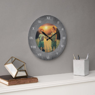 Rustic chalkboard custom family photo large clock