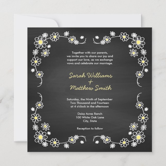 Rustic Chalkboard Daisy Wedding Invitations (Front)