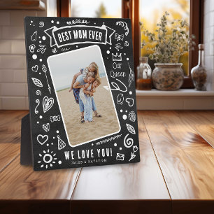 Rustic Chalkboard Doodle Photo Best Mum Ever Plaque