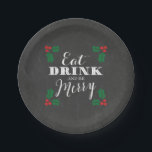 Rustic Chalkboard Eat Drink and Be Merry Christmas Paper Plate<br><div class="desc">Celebrate the holiday season with festive "Eat, Drink, and Be Merry" paper plates. These beautiful, Christmas plates feature trendy typography, a rustic chalkboard background, and red and green holly berries. The stylish paper plates are perfect to use for Christmas parties and dinners. To give the paper plates a more custom...</div>