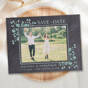 Rustic Chalkboard Eucalyptus Greenery Photo Announcement Postcard