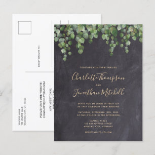 Rustic Chalkboard Eucalyptus Greenery Wedding Invitation Postcard