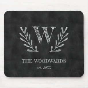 Rustic Chalkboard Family Monogram Laurel Wreath Mouse Mat