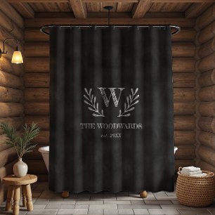 Rustic Chalkboard Family Monogram Laurel Wreath Shower Curtain