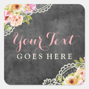 Rustic Chalkboard Farmhouse Roses Lace Shabby Chic Square Sticker