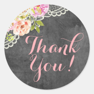 Rustic Chalkboard Farmhouse Roses Lace Thank You Classic Round Sticker