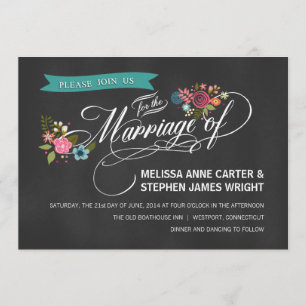 Rustic Chalkboard Floral Banner Wedding Invites