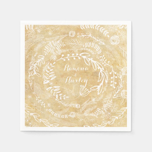 Rustic Chalkboard Floral Garland Napkin (Front)