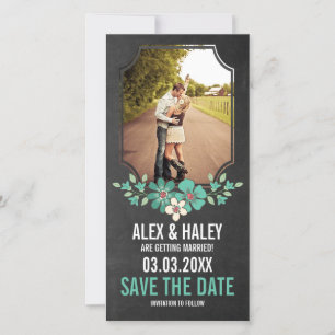 Rustic Chalkboard Floral Save the Date Photo Card