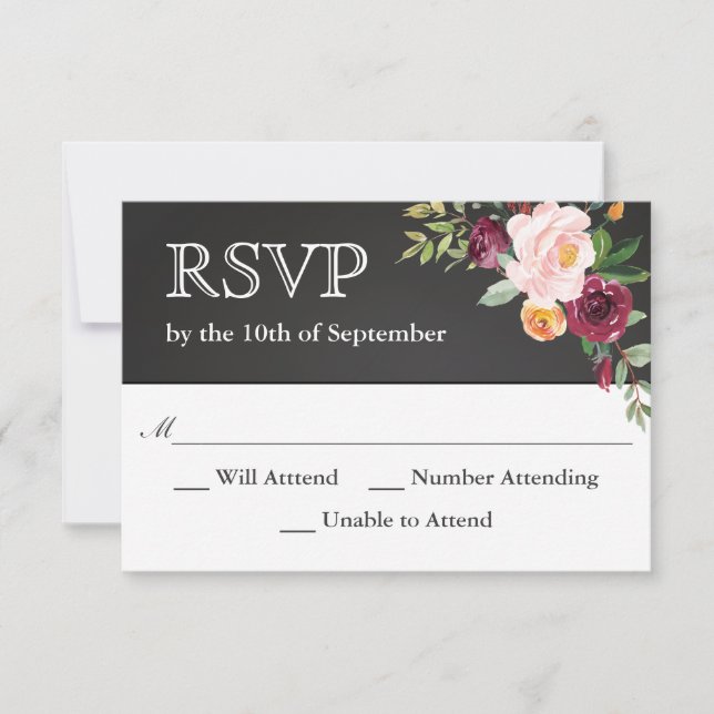 Rustic Chalkboard Floral Wedding RSVP (Front)
