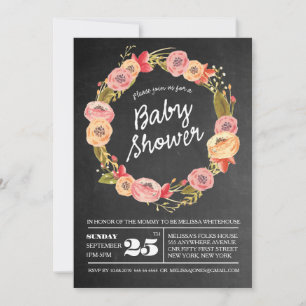 Rustic Chalkboard Floral Wreath BABY Shower Invite