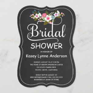 Rustic Chalkboard Floral Wreath Bridal Shower Invitation
