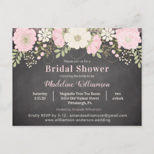 Rustic Chalkboard Flowers Bridal Shower Invitation Postcard