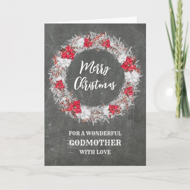 Rustic Chalkboard Godmother Merry Christmas Card (Front)