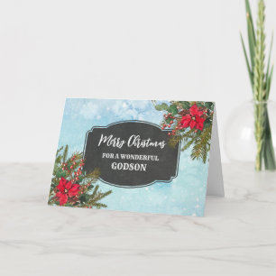 Rustic Chalkboard Godson Merry Christmas Card