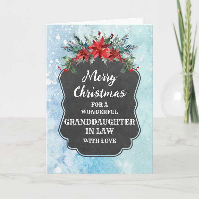 Rustic Chalkboard Granddaughter in Law Christmas Card (Front)