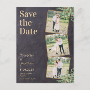 Rustic Chalkboard Greenery 3 Photo Save The Date  Postcard