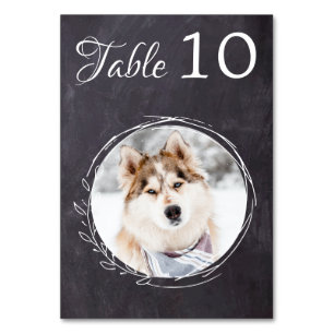 Rustic Chalkboard Greenery Dog Photo Pet Wedding  Table Number
