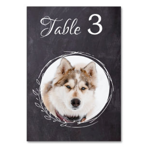 Rustic Chalkboard Greenery Wedding Pet Photo  Table Number