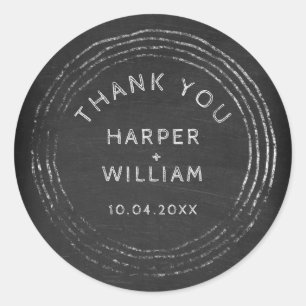 Rustic chalkboard hand drawn frame thank you classic round sticker