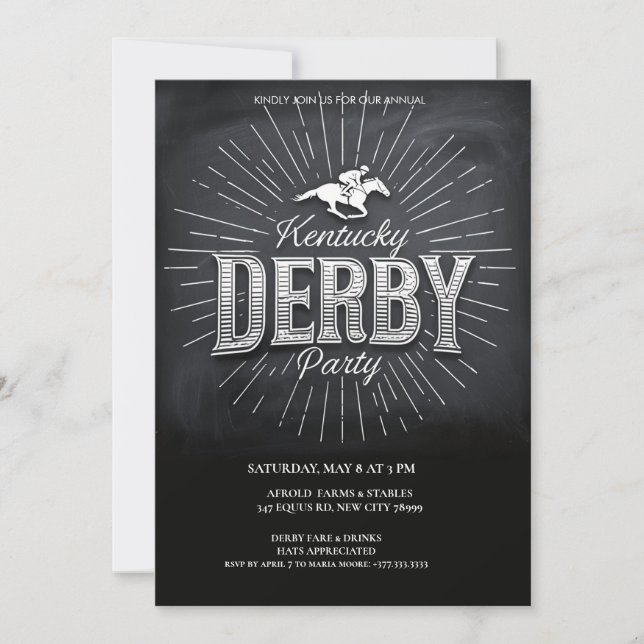 Rustic Chalkboard Kentucky Derby Party Invitation (Front)