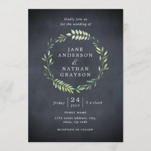 Rustic Chalkboard Leaf Wreath Wedding Invitation