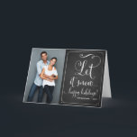 Rustic Chalkboard Let It Snow Script Holiday Card<br><div class="desc">Rustic Chalkboard Let It Snow Typography Holiday Card 
 Customisable holiday/ Christmas photo card to give your family and friends featuring whimsical script. This folded holiday card will be perfect for couples and newly weds. This is available in variety of colours.</div>