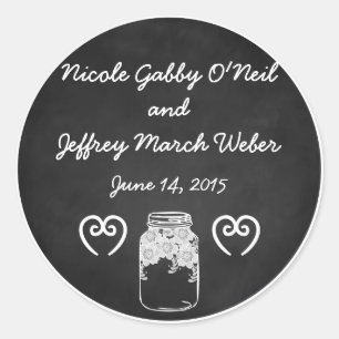 Rustic Chalkboard Mason Jar Custom Wedding Classic Round Sticker