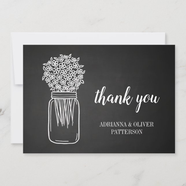 Rustic Chalkboard Mason Jar Flowers Thank You Card (Front)